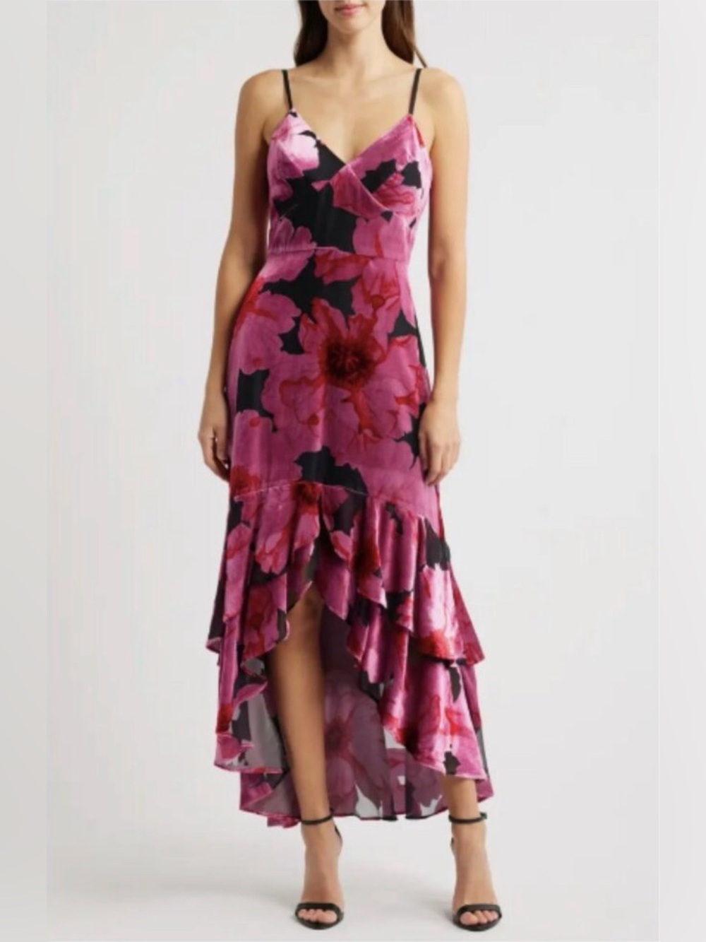 HUTCH Royce Floral Velvet Burnout Hi-Lo Slip Dress - 2 - Picture 2 of 15